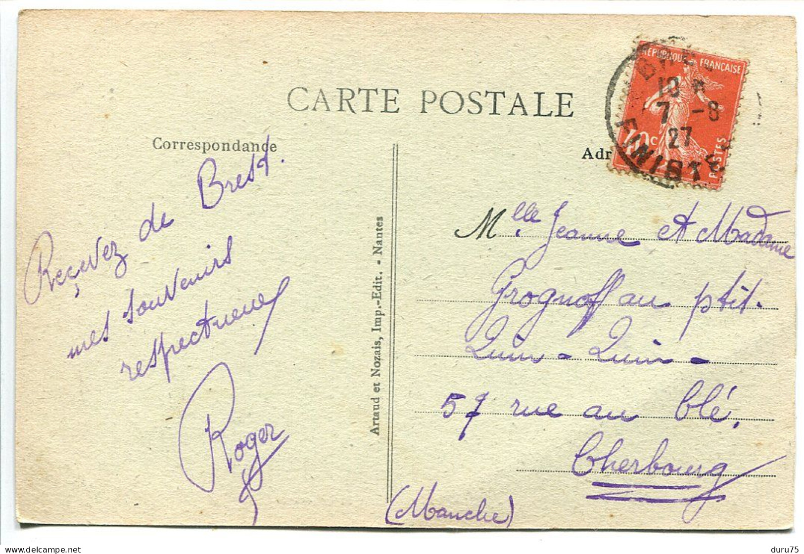 CPA Voyagé 1927 * BREST Jetée Et Phare Du Port De Commerce ( Bateaux Militaires En Mer ) Artaud Nozais Editieur - Brest