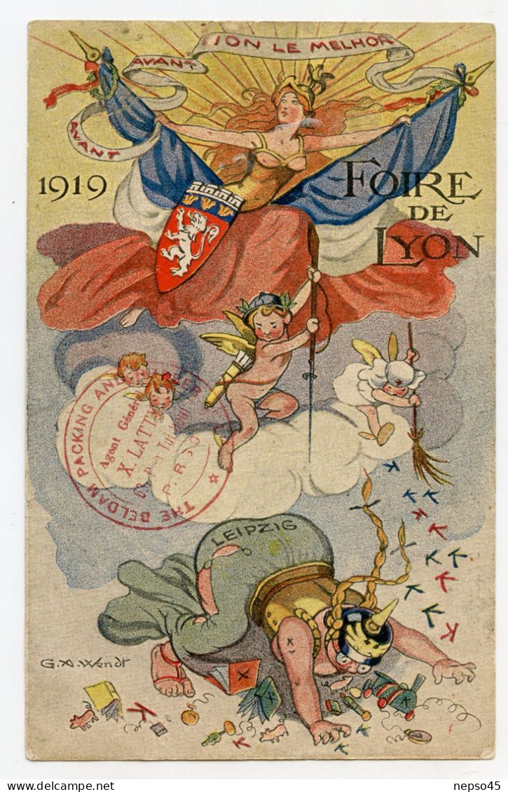 Illustrateur G. A. WENDT,publicité.caricature La Foire Internationale De 1919,cachet Recto - Other & Unclassified