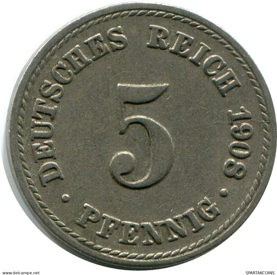 5 PFENNIG 1908 A DEUTSCHLAND Münze GERMANY #DB229.D.A - 5 Pfennig