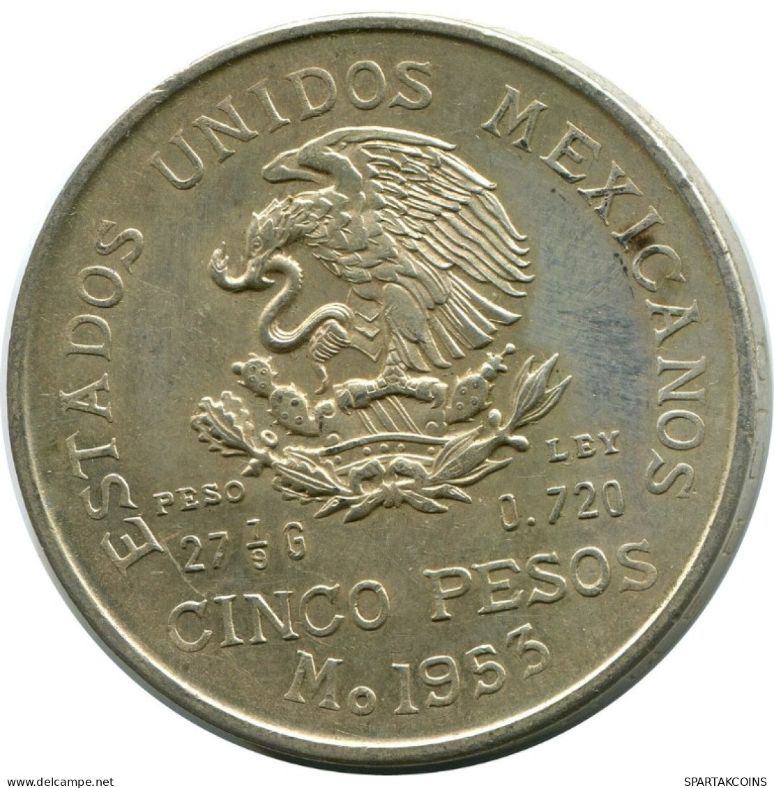 5 PESOS 1953 MEXIQUE MEXICO Pièce ARGENT #AH592.5.F.A - Mexique