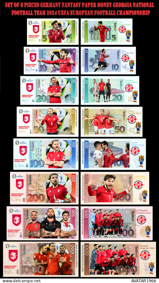 UEFA European Football Championship 2024 Qualified Country   Georgia 8 Pieces Germany Fantasy Paper Money - [15] Commemoratives & Special Issues