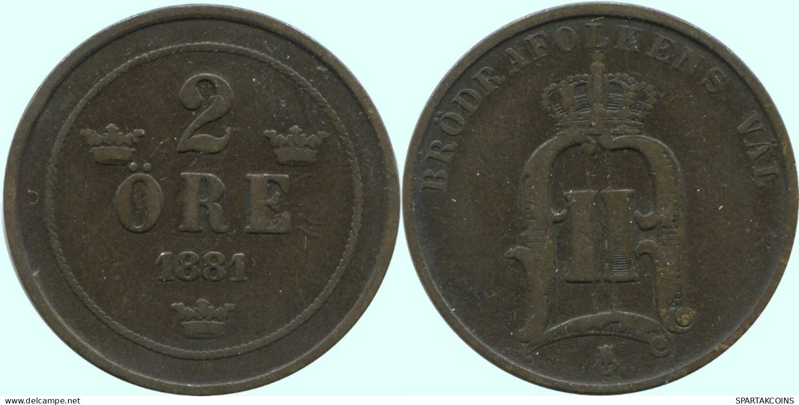 2 ORE 1881 SWEDEN Coin #AC924.2.U.A - Suède