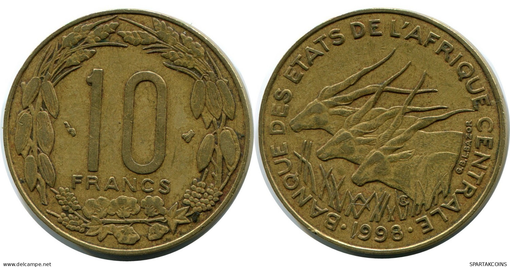 10 FRANCS CFA 1998 ESTADOS DE ÁFRICA CENTRAL (BEAC) Moneda #AP861.E.A - Zentralafrik. Republik