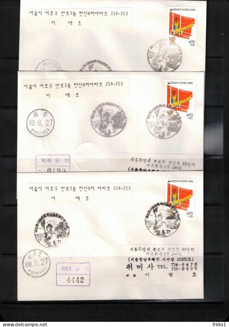 South Korea 1988 Olympic Games Seoul - Olympic Torch Trace In South Korea 3x Interesting Registered Letter - Summer 1988: Seoul