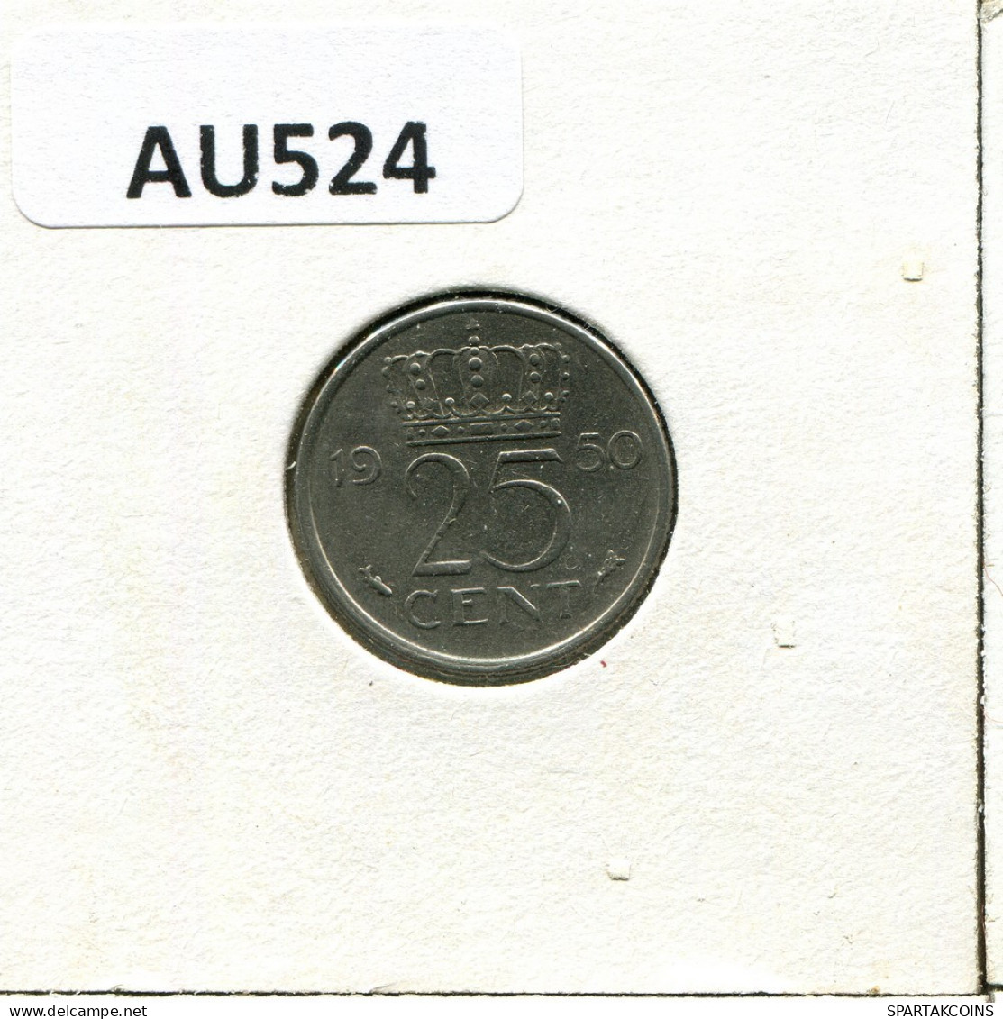25 CENTS 1950 NETHERLANDS Coin #AU524.U.A - 1948-1980: Juliana