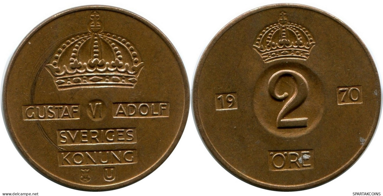 2 ORE 1970 SWEDEN UNC Coin #M10356.U.A - Sweden