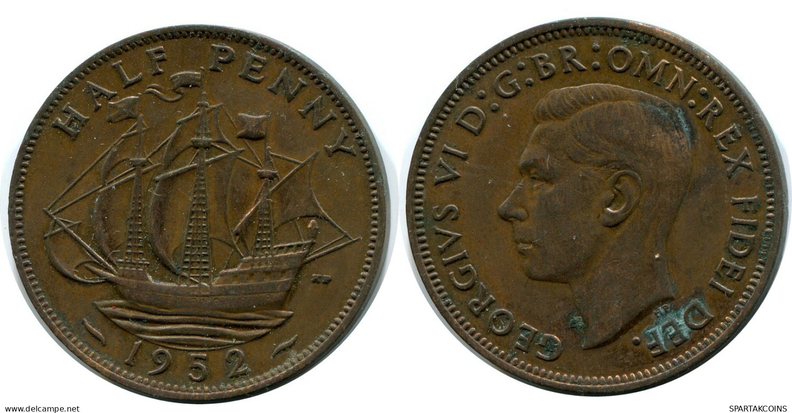 HALF PENNY 1952 UK GBAN BRETAÑA GREAT BRITAIN Moneda #AZ678.E.A - C. 1/2 Penny