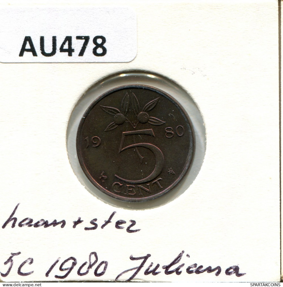 5 CENTS 1980 NETHERLANDS Coin #AU478.U.A - 1948-1980 : Juliana