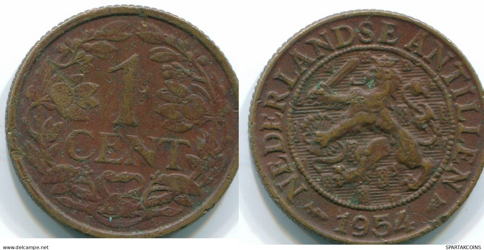 1 CENT 1954 ANTILLAS NEERLANDESAS Bronze Fish Colonial Moneda #S11016.E.A - Nederlandse Antillen