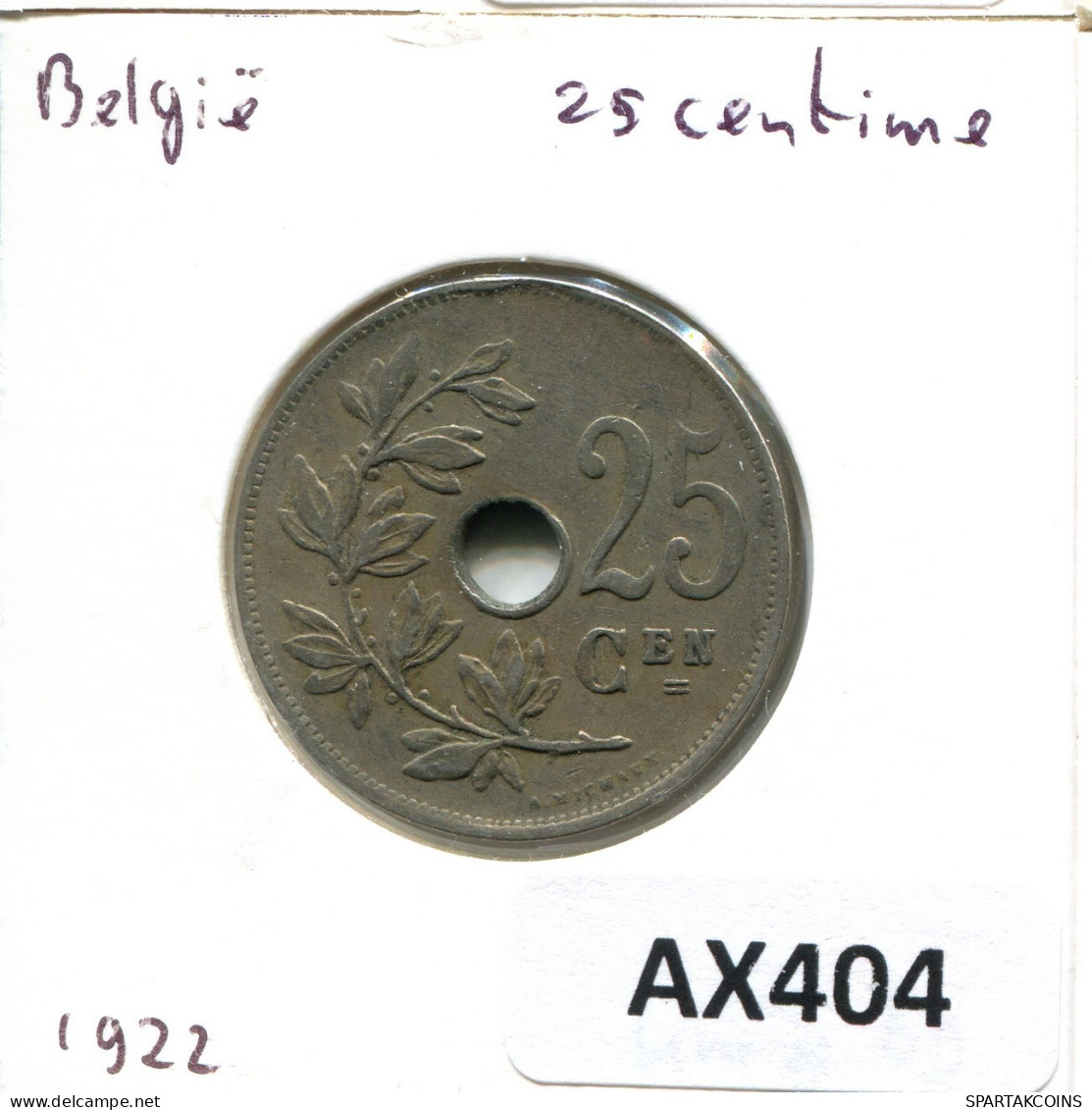 25 CENTIMES 1922 BELGIUM Coin DUTCH Text #AX404.U.A - 25 Centimes