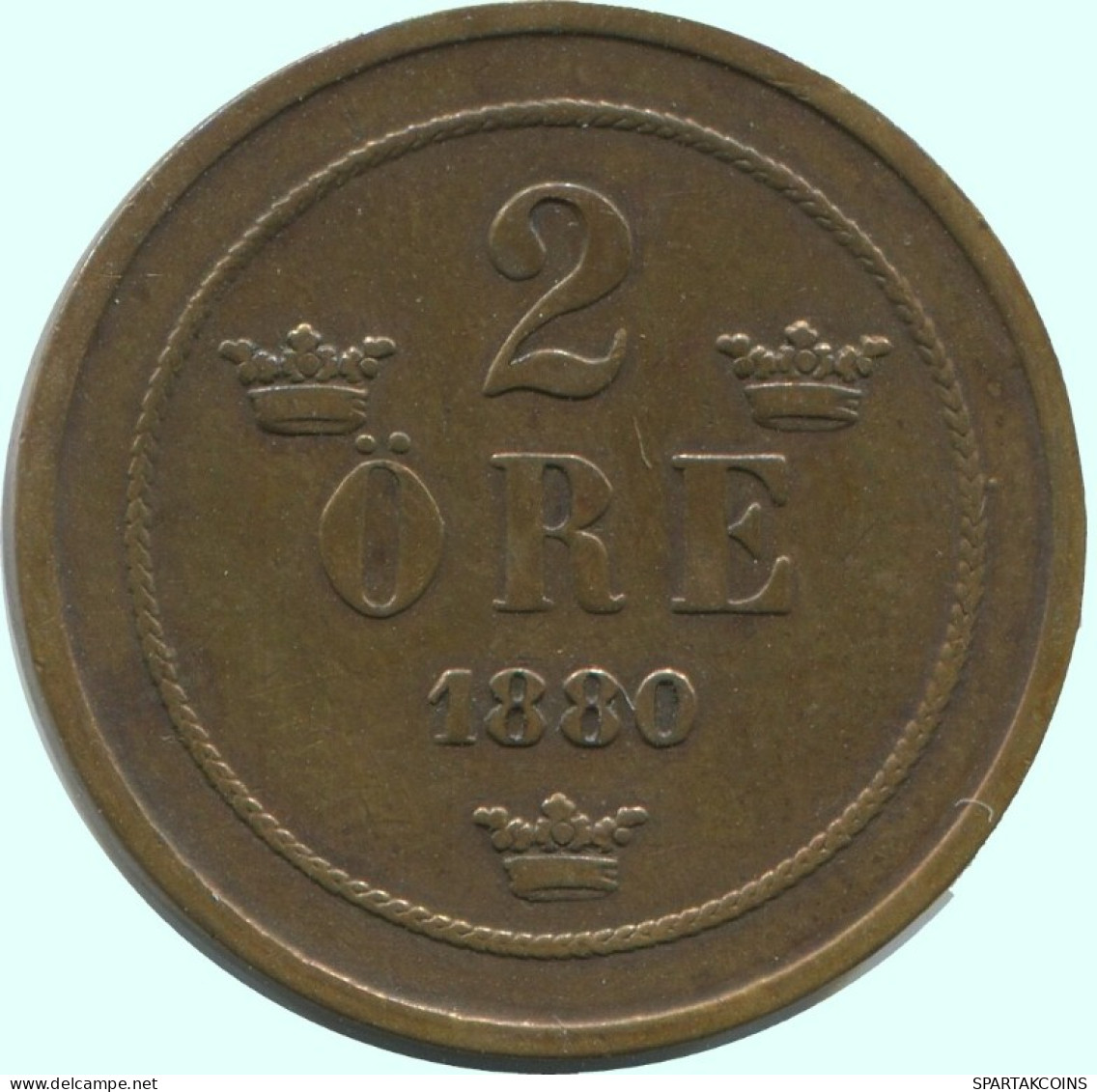 2 ORE 1880 SCHWEDEN SWEDEN Münze #AC931.2.D.A - Suède