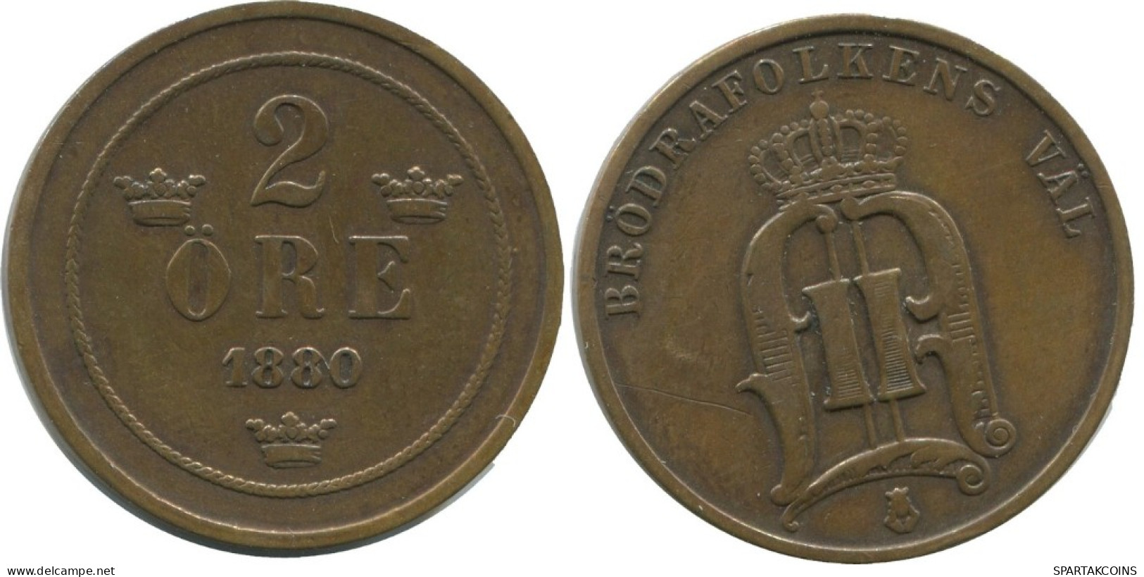 2 ORE 1880 SCHWEDEN SWEDEN Münze #AC931.2.D.A - Sweden