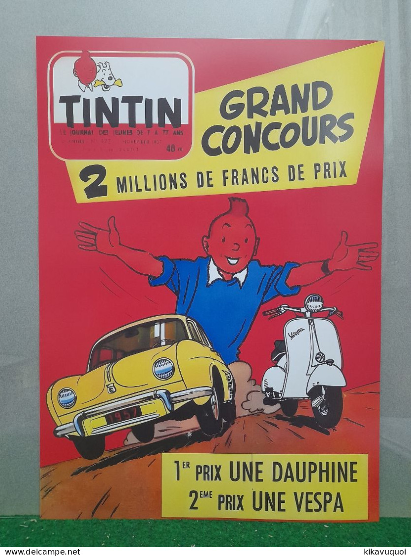 TINTIN DAUPHINE RENAULT ET VESPA SCOOTER - AFFICHE POSTER - Other & Unclassified