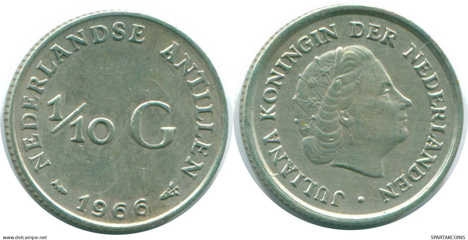 1/10 GULDEN 1966 NETHERLANDS ANTILLES SILVER Colonial Coin #NL12667.3.U.A - Antillas Neerlandesas