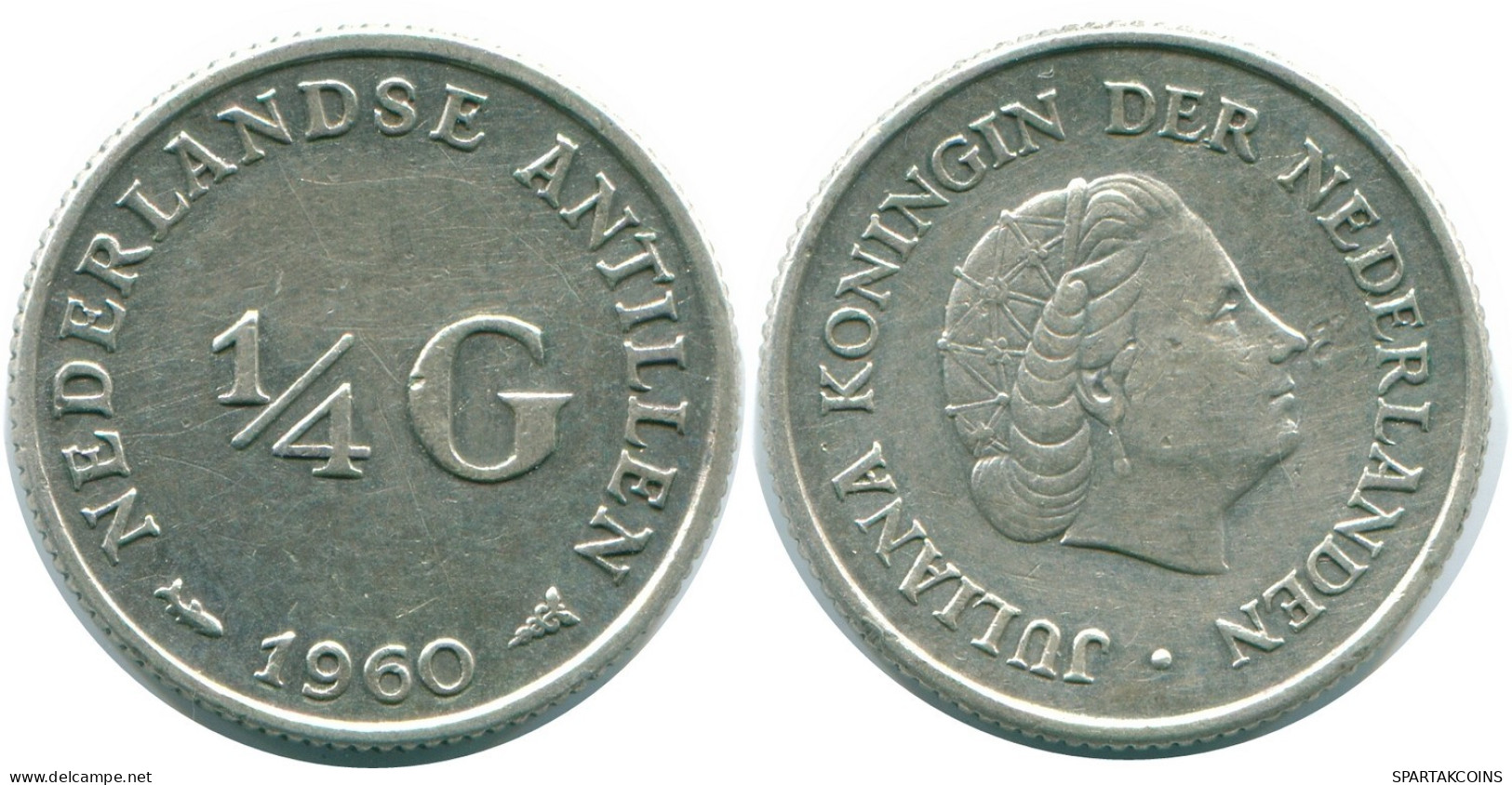 1/4 GULDEN 1960 NETHERLANDS ANTILLES SILVER Colonial Coin #NL11045.4.U.A - Antillas Neerlandesas