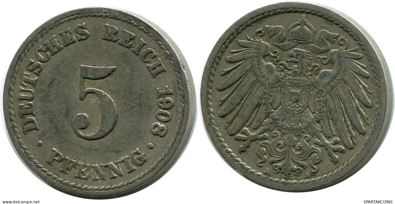 5 PFENNIG 1908 A ALLEMAGNE Pièce GERMANY #DB188.F.A - 5 Pfennig