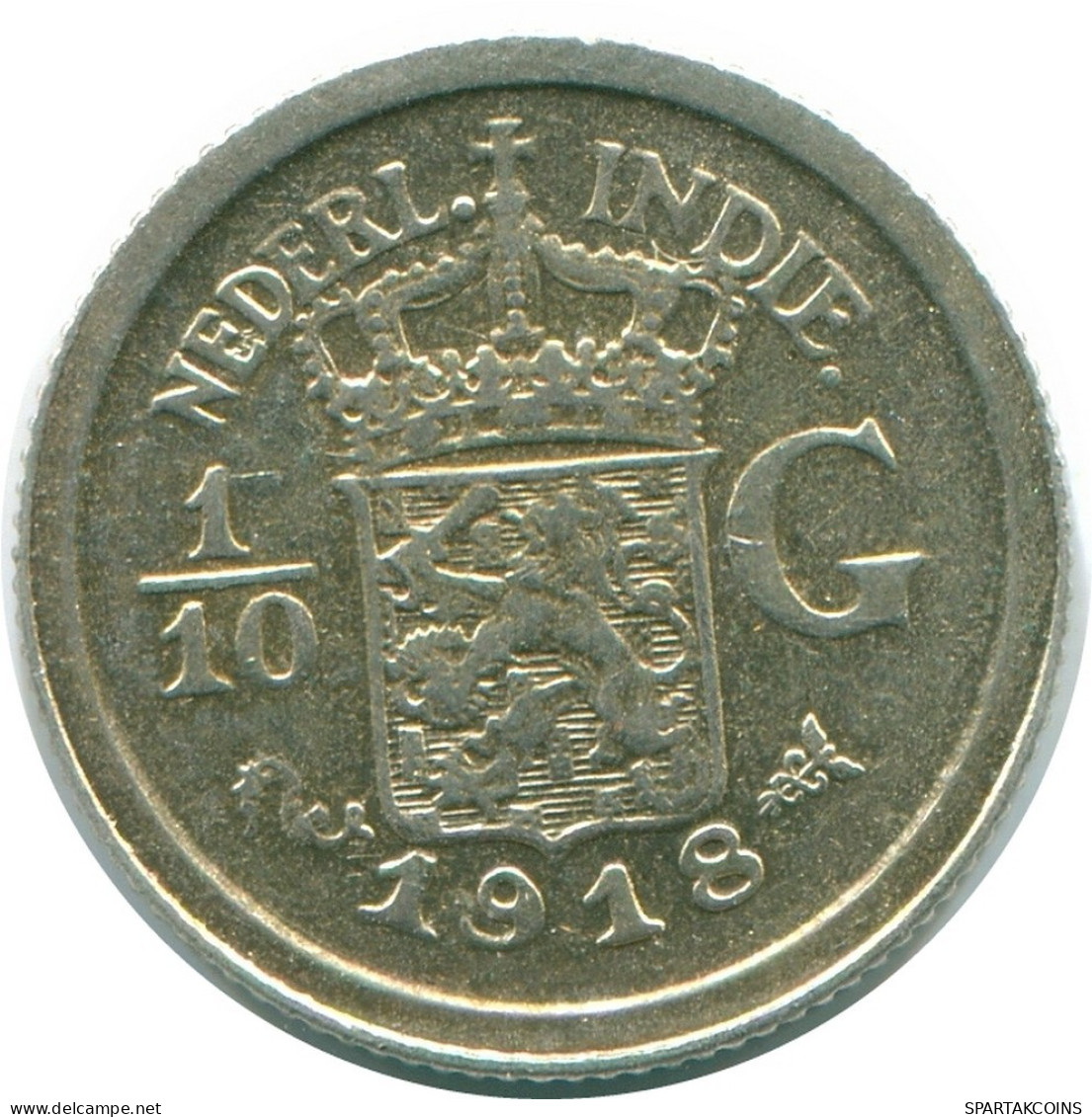 1/10 GULDEN 1918 NETHERLANDS EAST INDIES SILVER Colonial Coin #NL13326.3.U.A - Niederländisch-Indien