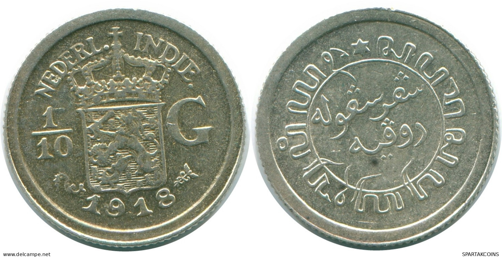 1/10 GULDEN 1918 NETHERLANDS EAST INDIES SILVER Colonial Coin #NL13326.3.U.A - Niederländisch-Indien