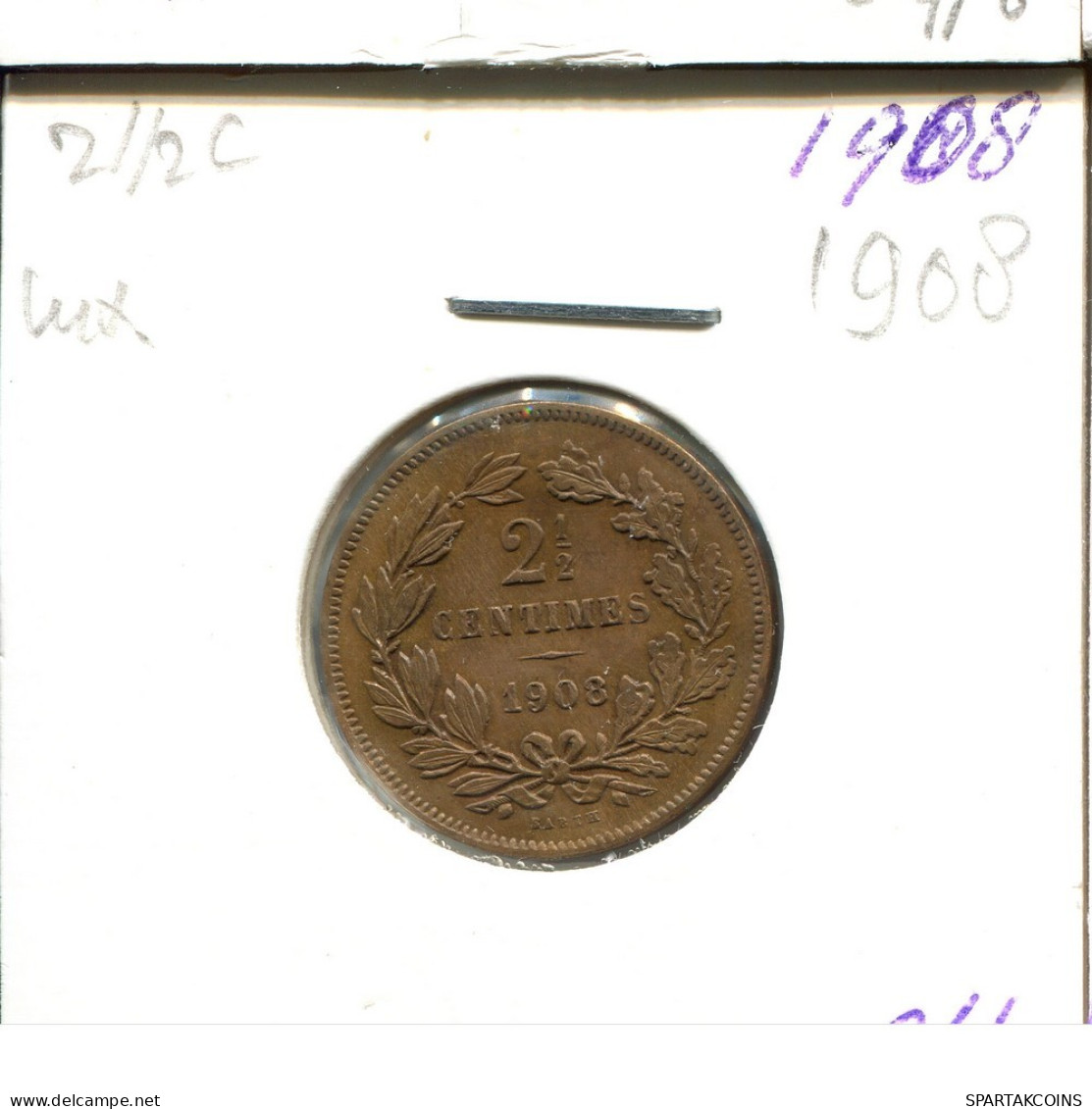 2 1/2 CENTIMES 1908 LUXEMBOURG Coin #AT172.U.A - Luxemburg