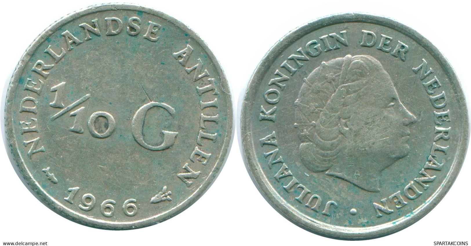 1/10 GULDEN 1966 NETHERLANDS ANTILLES SILVER Colonial Coin #NL12826.3.U.A - Antillas Neerlandesas