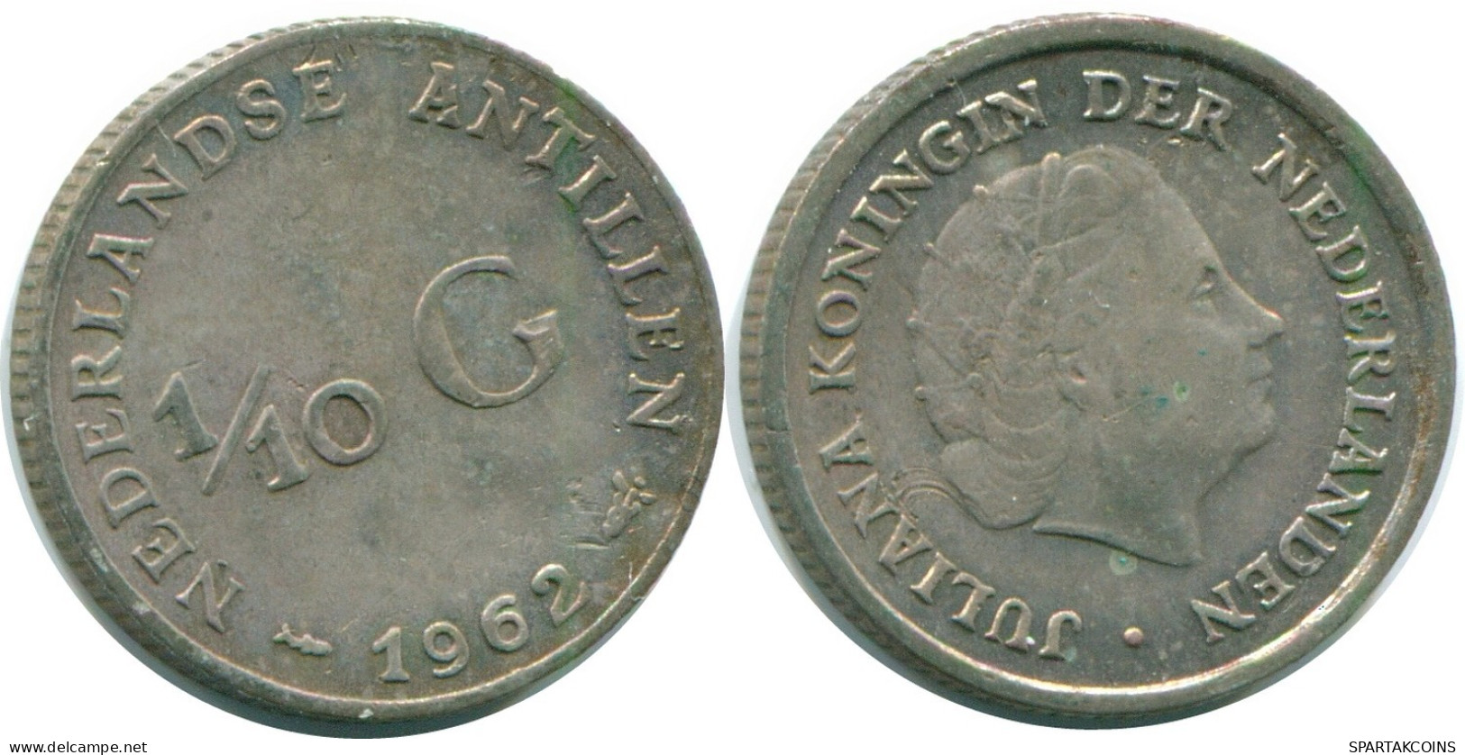 1/10 GULDEN 1962 ANTILLAS NEERLANDESAS PLATA Colonial Moneda #NL12416.3.E.A - Niederländische Antillen