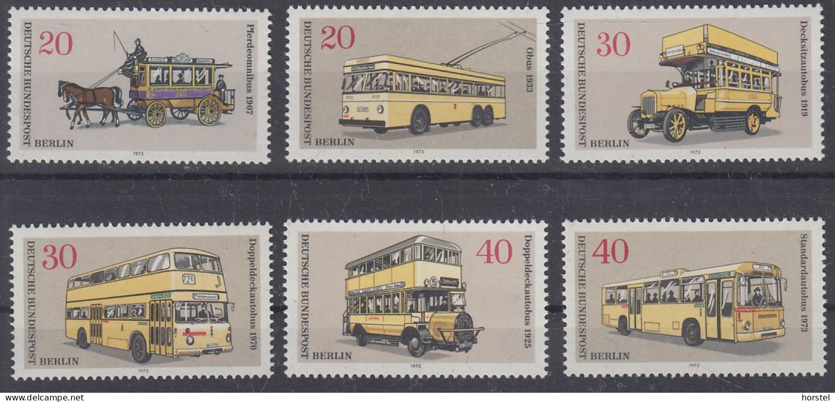 Berlin Mi.Nr.446-451 - Berliner Verkehrsmittel - Pferdeomnibus - Doppeldeckautobus - Standardautobus - Obus - Neufs