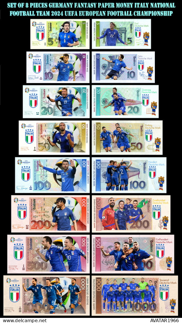 UEFA European Football Championship 2024 Qualified Country  Italy  8 Pieces Germany Fantasy Paper Money - [15] Commémoratifs & Emissions Spéciales