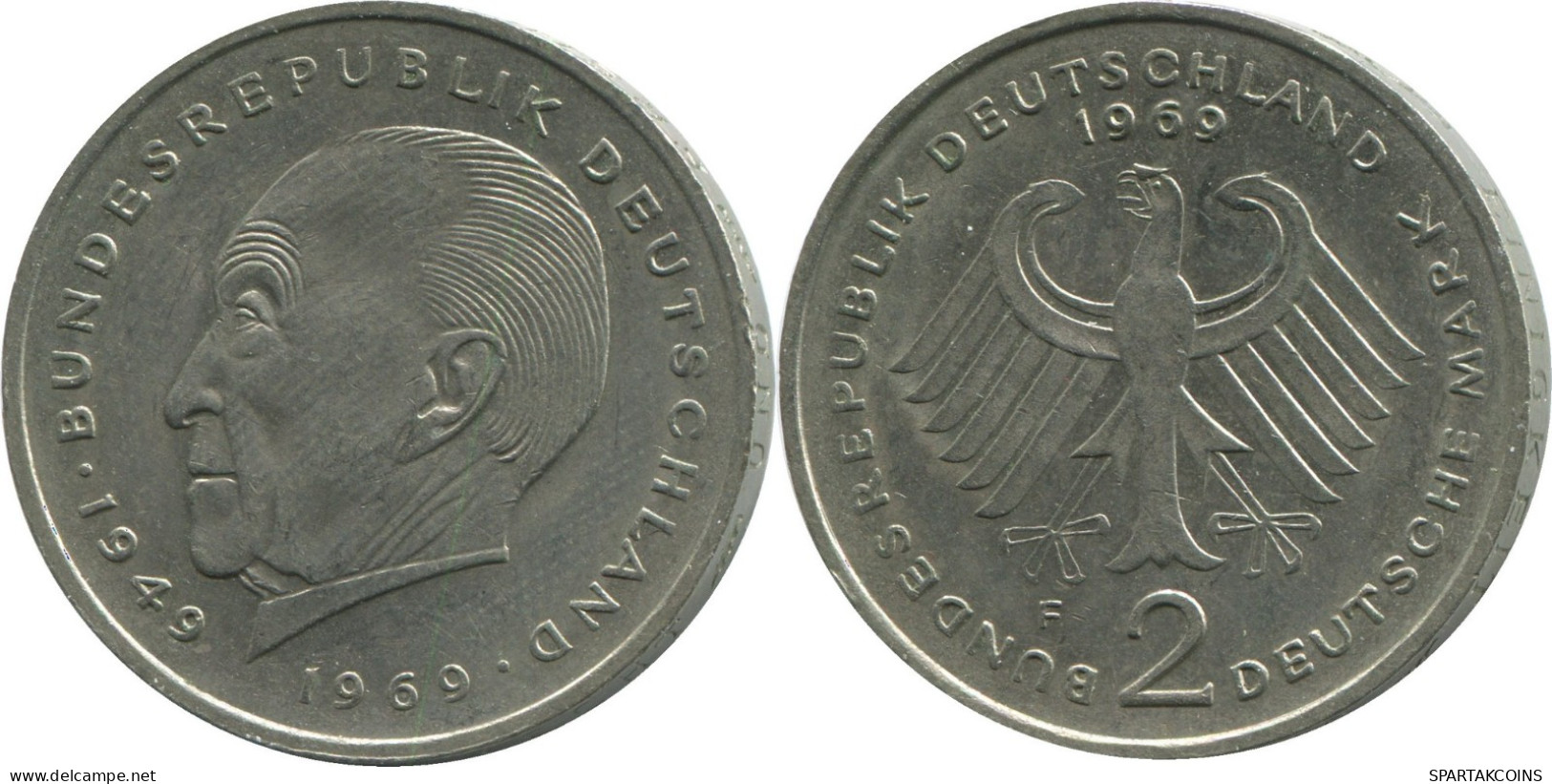 2 DM 1969 F WEST & UNIFIED GERMANY Coin #DE10379.5.U.A - 2 Mark