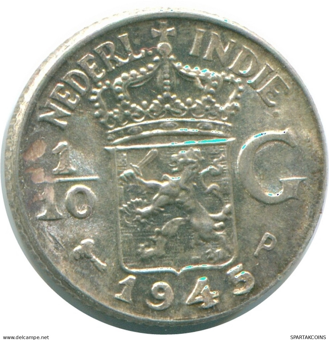 1/10 GULDEN 1945 P NIEDERLANDE OSTINDIEN SILBER Koloniale Münze #NL14063.3.D.A - Niederländisch-Indien