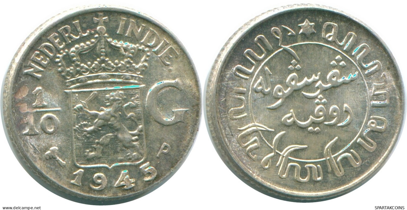 1/10 GULDEN 1945 P NIEDERLANDE OSTINDIEN SILBER Koloniale Münze #NL14063.3.D.A - Niederländisch-Indien