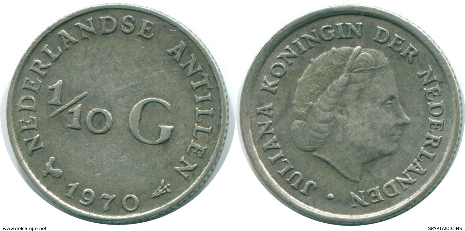 1/10 GULDEN 1970 NIEDERLÄNDISCHE ANTILLEN SILBER Koloniale Münze #NL13056.3.D.A - Niederländische Antillen