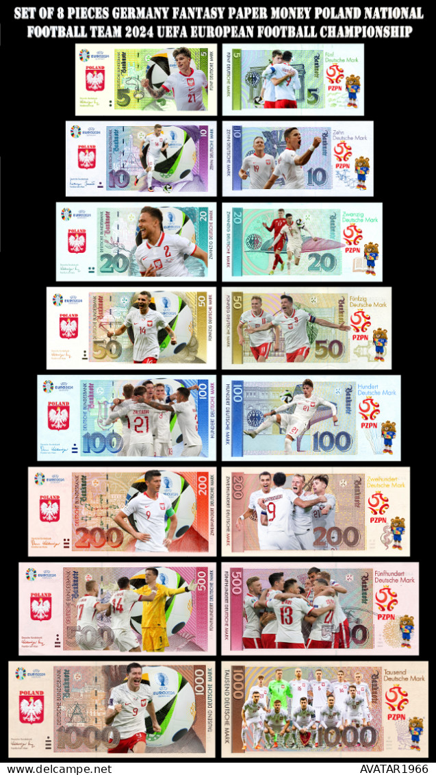 UEFA European Football Championship 2024 Qualified Country  Poland  8 Pieces Germany Fantasy Paper Money - [15] Commemoratives & Special Issues