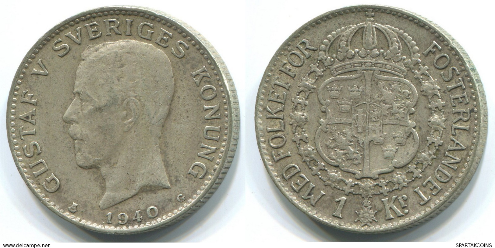 1 KRONA 1940 SUECIA SWEDEN PLATA Moneda #WW1077.E.A - Schweden