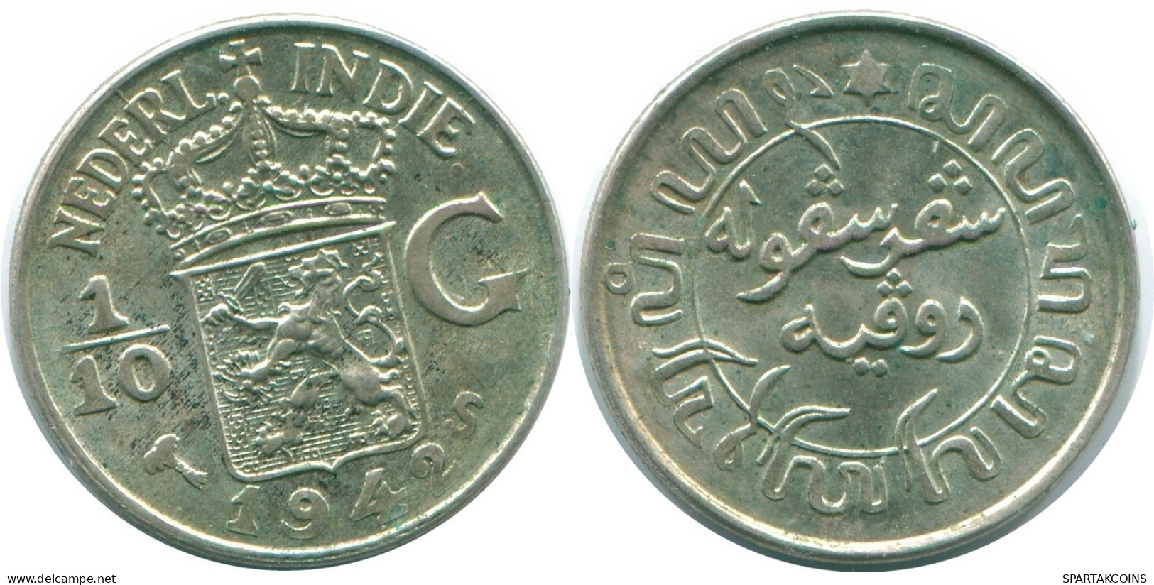 1/10 GULDEN 1942 NETHERLANDS EAST INDIES SILVER Colonial Coin #NL13870.3.U.A - Dutch East Indies