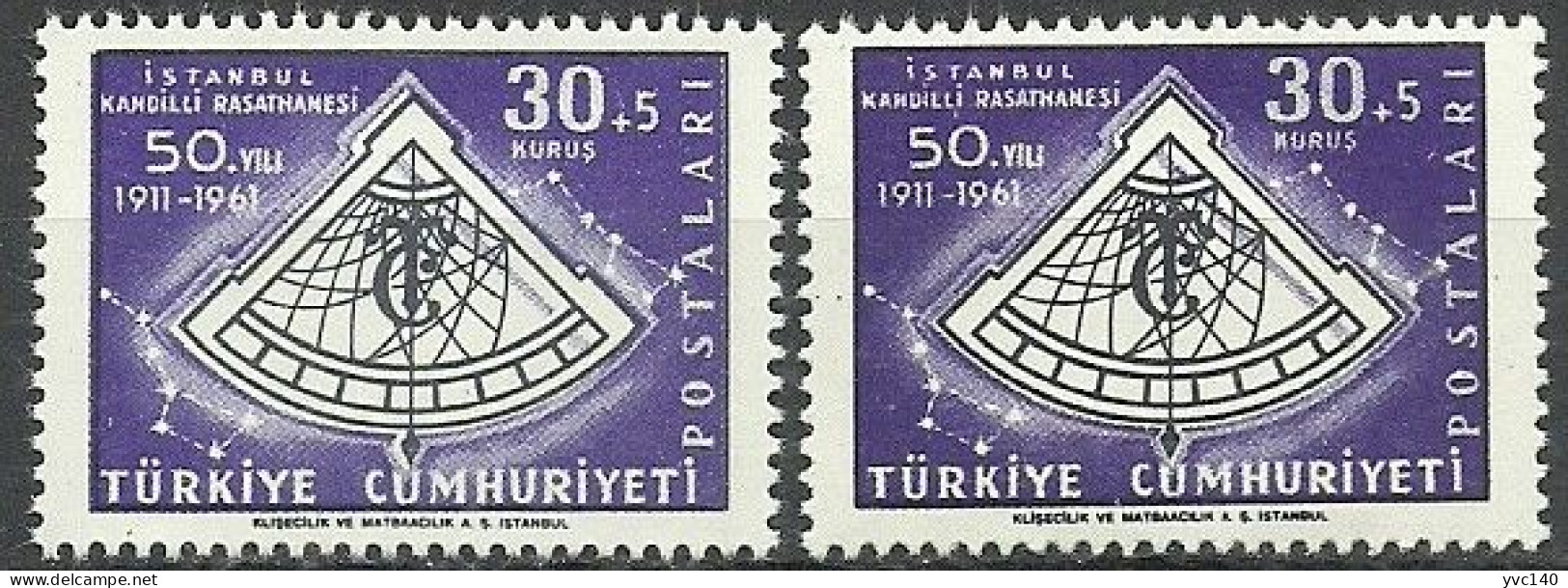 Turkey; 1961 50th Anniv. Of Kandilli Observatory ERROR "Shifted Print (Black Color)" - Neufs