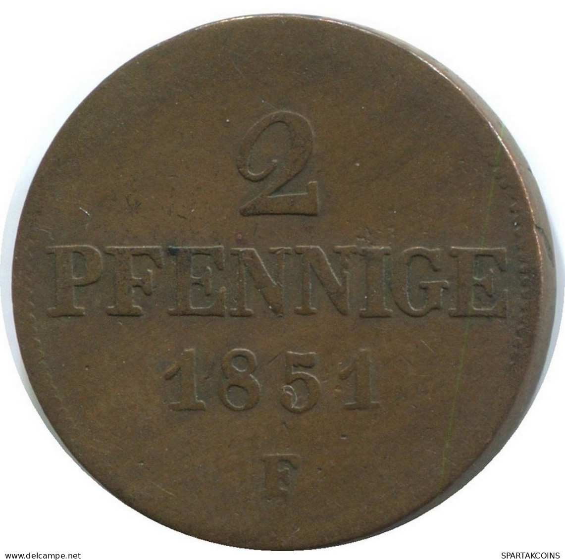 SAXONY 2 PFENNIG 1851 F Dresden Mint German States #DE10536.12.U.A - Sonstige & Ohne Zuordnung