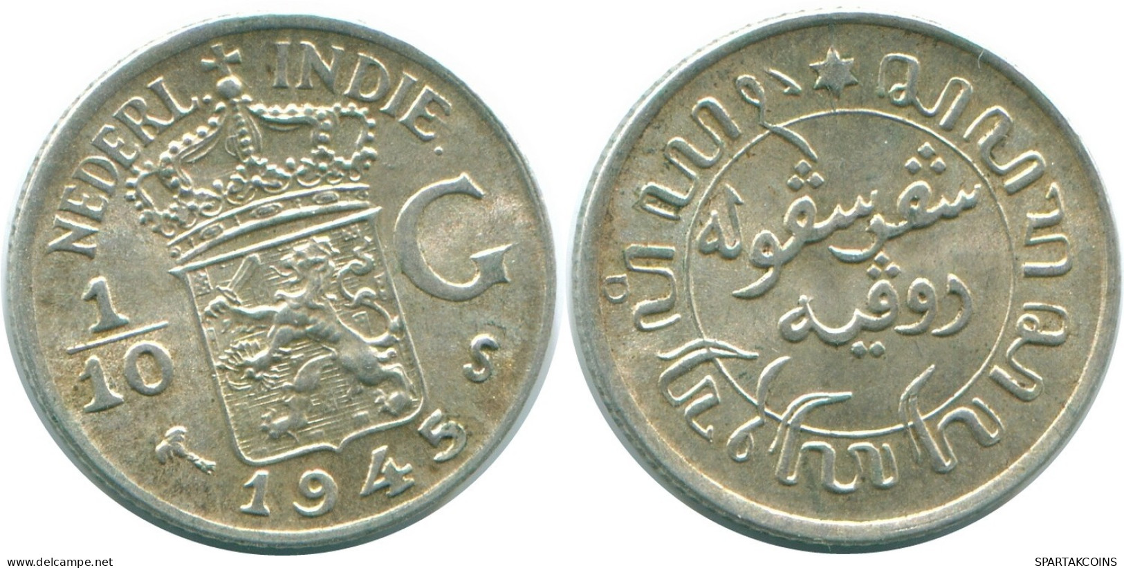 1/10 GULDEN 1945 S NETHERLANDS EAST INDIES SILVER Colonial Coin #NL14041.3.U.A - Niederländisch-Indien