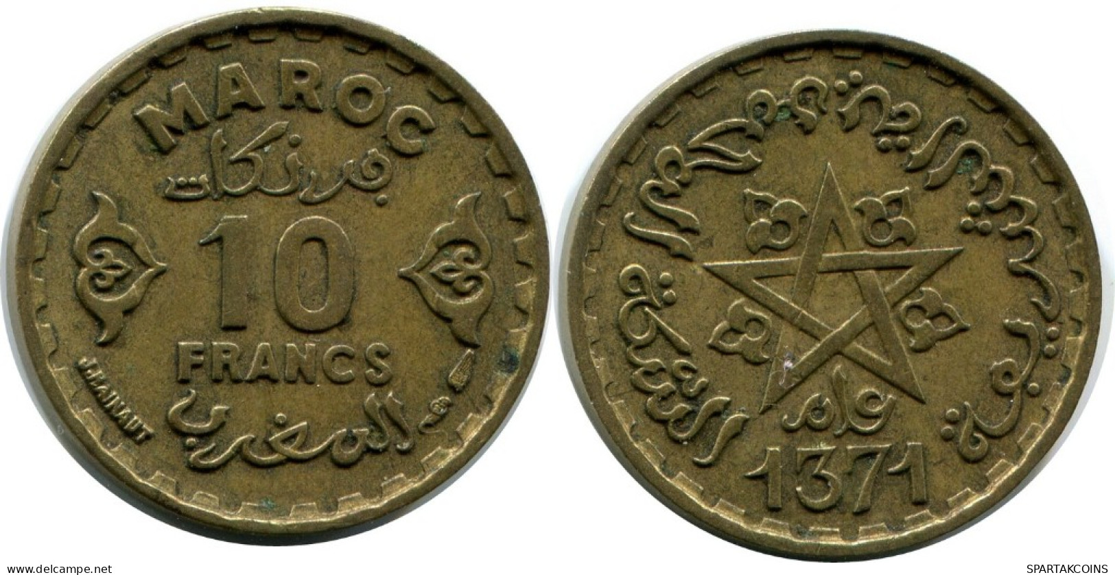 10 FRANCS 1951 MOROCCO Islamisch Münze #AH678.3.D.A - Maroc