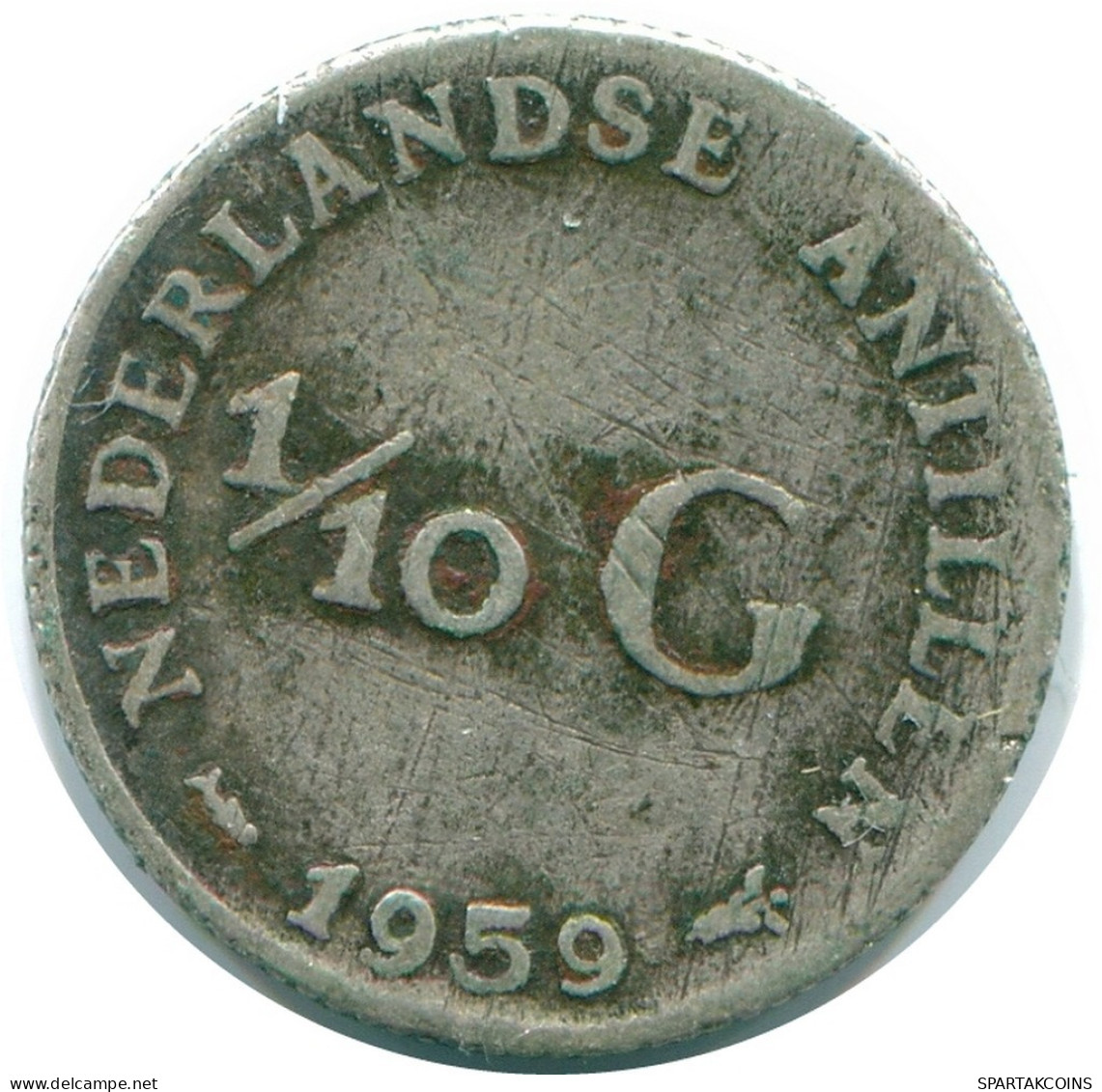 1/10 GULDEN 1959 ANTILLES NÉERLANDAISES ARGENT Colonial Pièce #NL12237.3.F.A - Antilles Néerlandaises