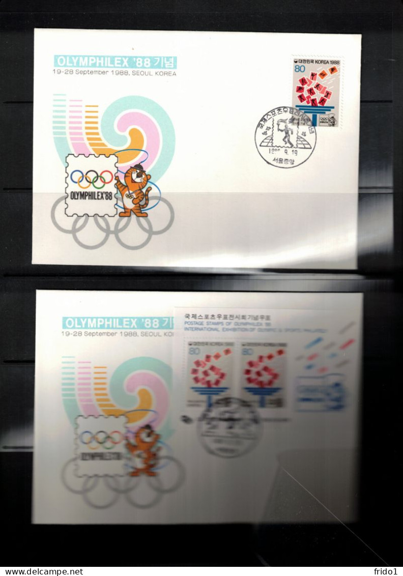 South Korea 1988 Olympic Games Seoul - OLYMPHILEX'88 Stamp+block FDC - Zomer 1988: Seoel