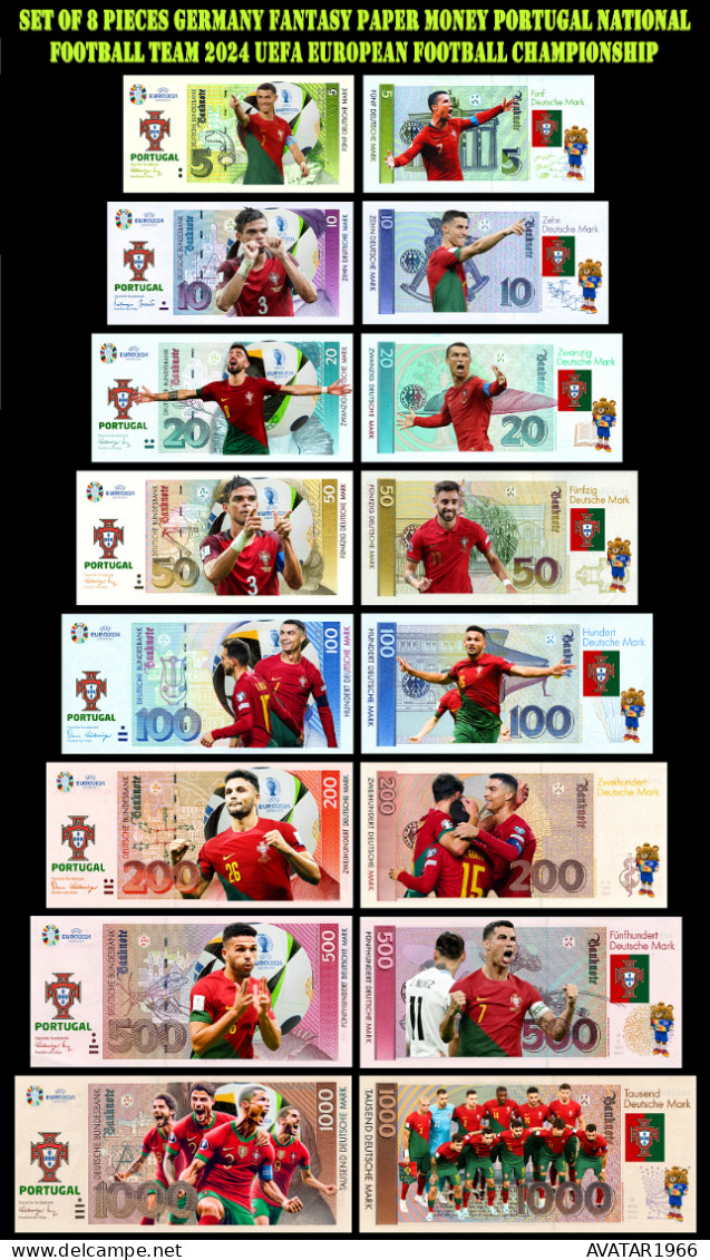 UEFA European Football Championship 2024 Qualified Country   Portugal 8 Pieces Germany Fantasy Paper Money - Gedenkausgaben