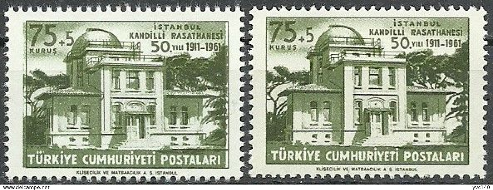 Turkey; 1961 50th Anniv. Of Kandilli Observatory ERROR "Shifted Print (Green Color)" - Neufs