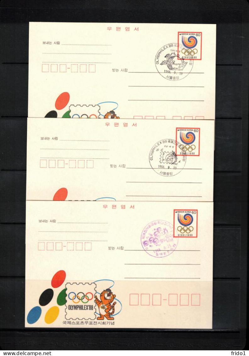 South Korea 1988 Olympic Games Seoul - OLYMPHILEX'88 3x Interesting Postcard - Summer 1988: Seoul