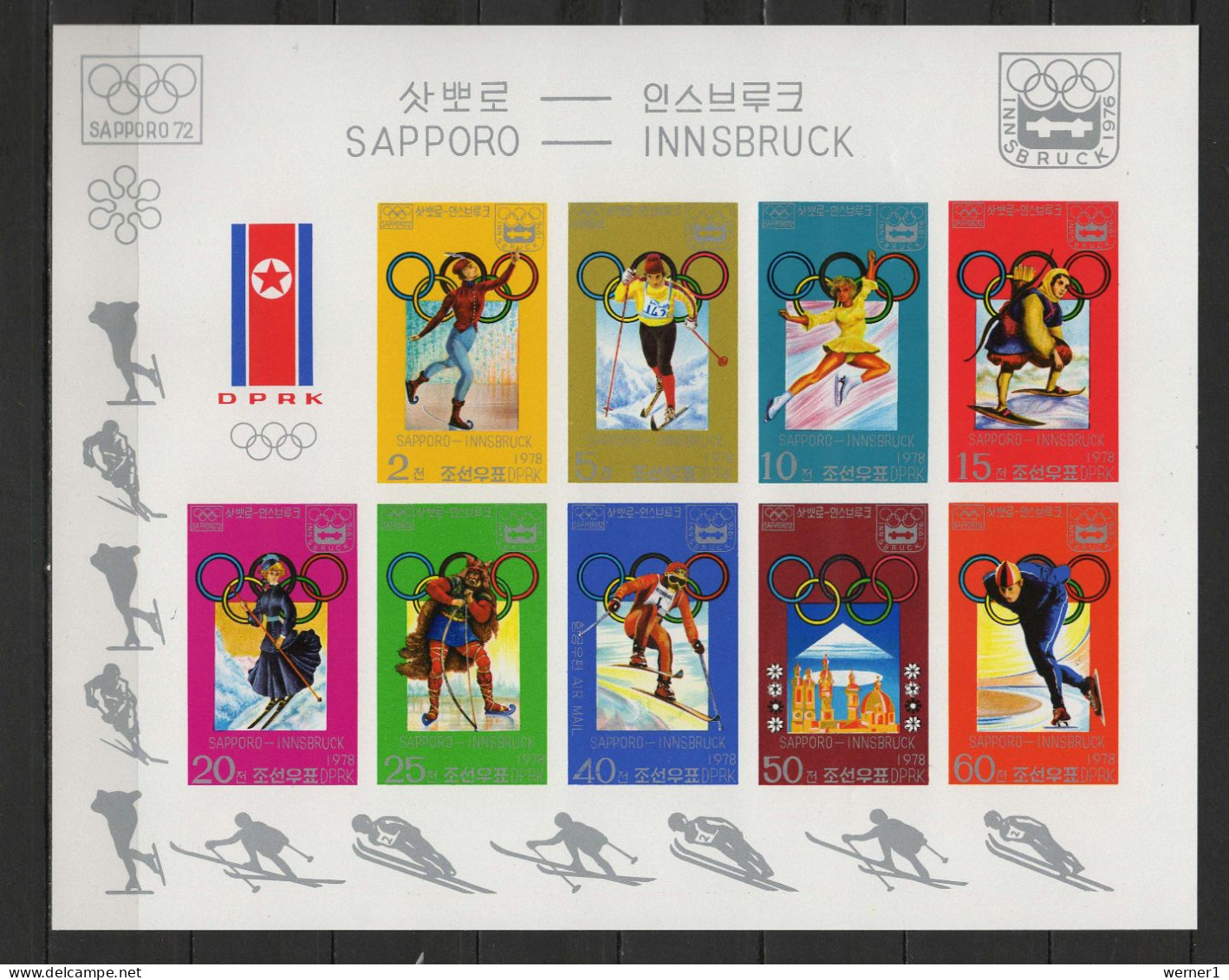 North Korea 1978 Olympic Games Sapporo And Innsbruck Sheetlet Imperf. MNH -scarce- - Hiver 1976: Innsbruck