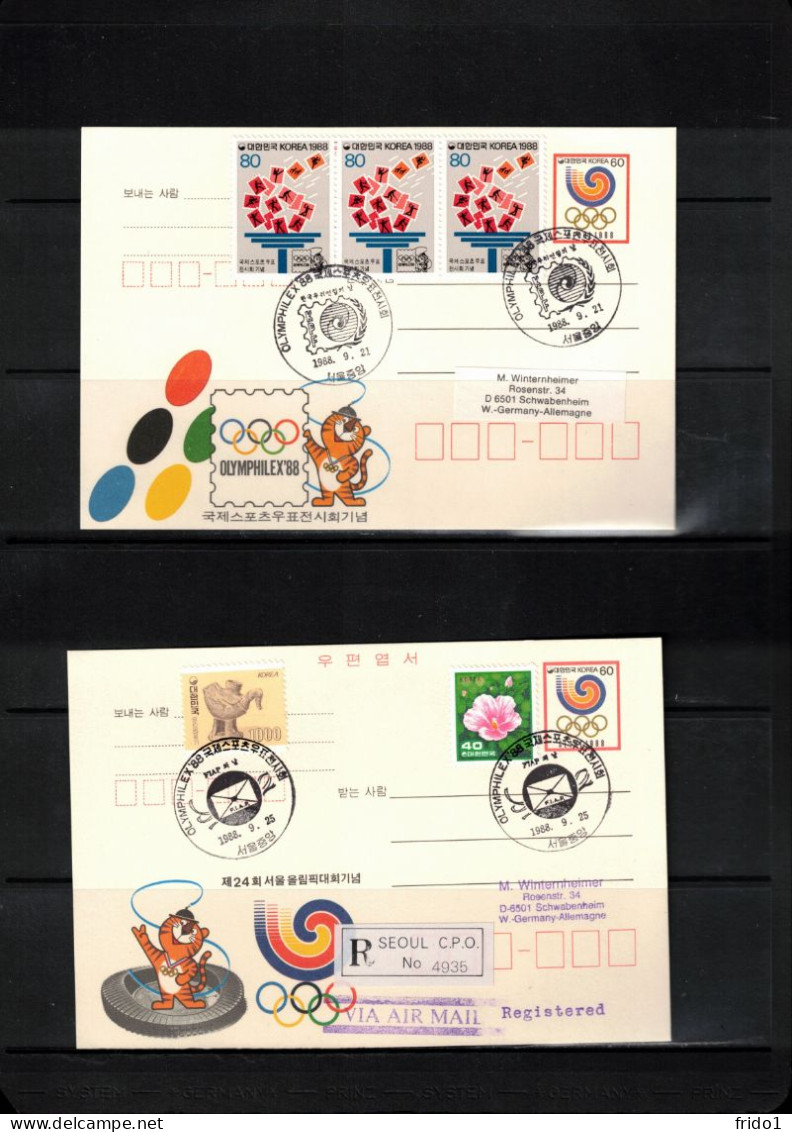 South Korea 1988 Olympic Games Seoul - OLYMPHILEX'88 2x Interesting Postcard - Verano 1988: Seúl