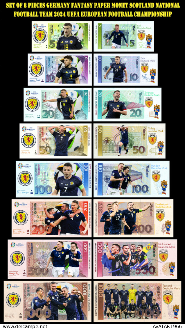 UEFA European Football Championship 2024 Qualified Country Scotland  8 Pieces Germany Fantasy Paper Money - [15] Commemoratives & Special Issues