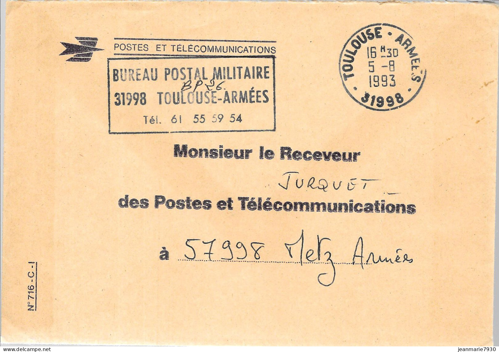 P287 - LETTRE DE TOULOUSE ARMEES DU 05/08/93 POUR METZ ARMEES - BPM 31998 - Lettres & Documents