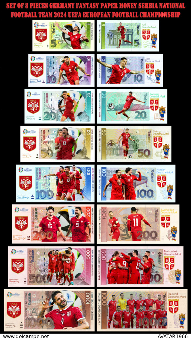 UEFA European Football Championship 2024 Qualified Country Serbia  8 Pieces Germany Fantasy Paper Money - [15] Commemoratives & Special Issues