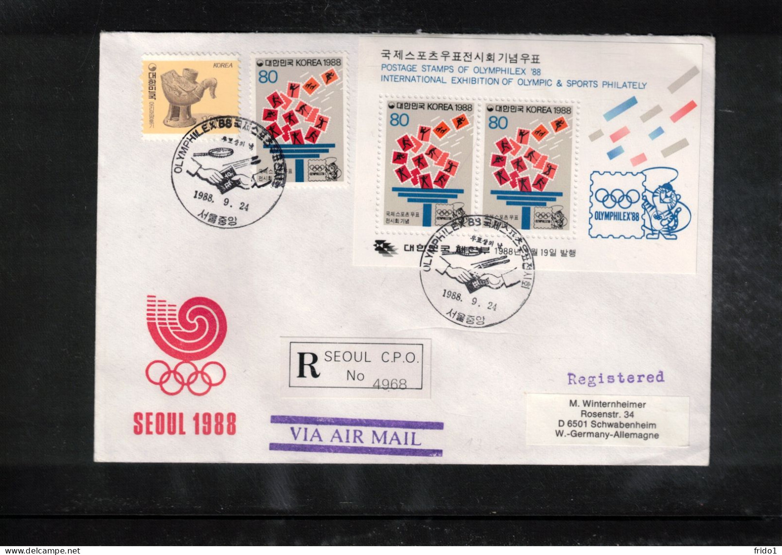 South Korea 1988 Olympic Games Seoul - OLYMPHILEX'88  Interesting Registered Letter - Summer 1988: Seoul