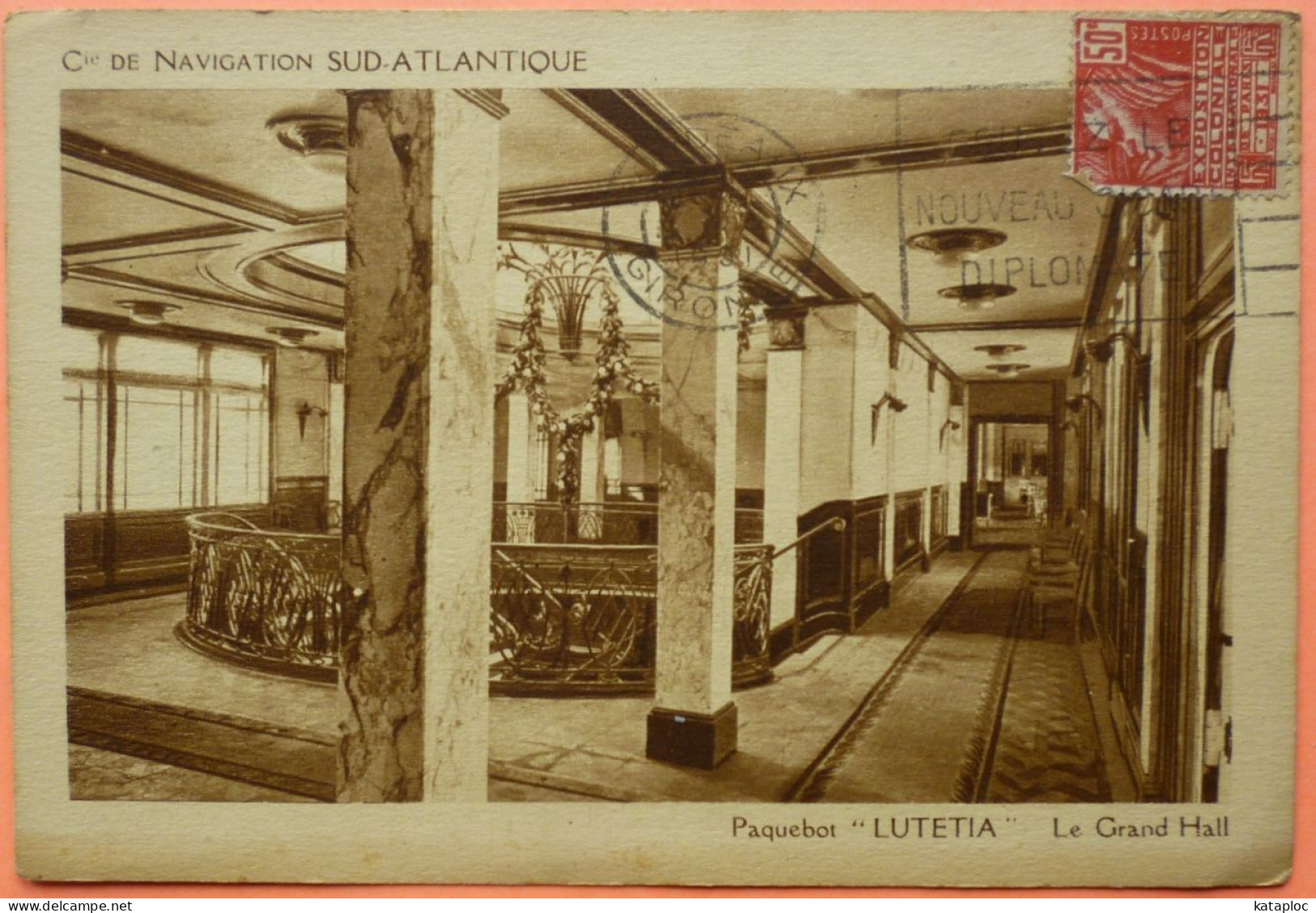 CARTE PAQUEBOT LUTETIA - LE GRAND HALL - Cie De NAVIGATION SUD ATLANTIQUE - 2 SCANS-15 - Dampfer